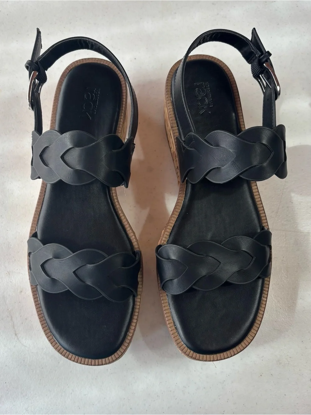 Nordstrom Rack Pennie Black Braided Platform Sandals Women's Size 9M Cork Wedge